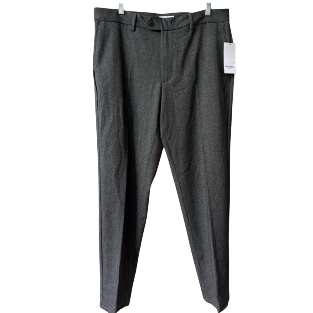 Goodfellow Flat Front Slim Trouser Dress Pants Men 34W 32L Gray Stretch NWT